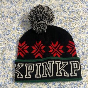 PINK Victoria's Secret Black and Red Nordic Knit Hat